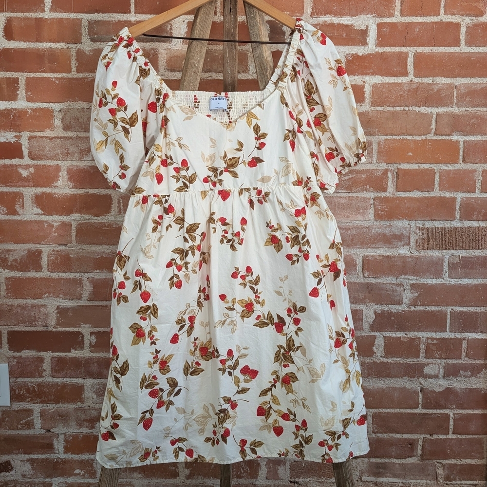 Old Navy Cream Dress with Red and Brown Floral Design